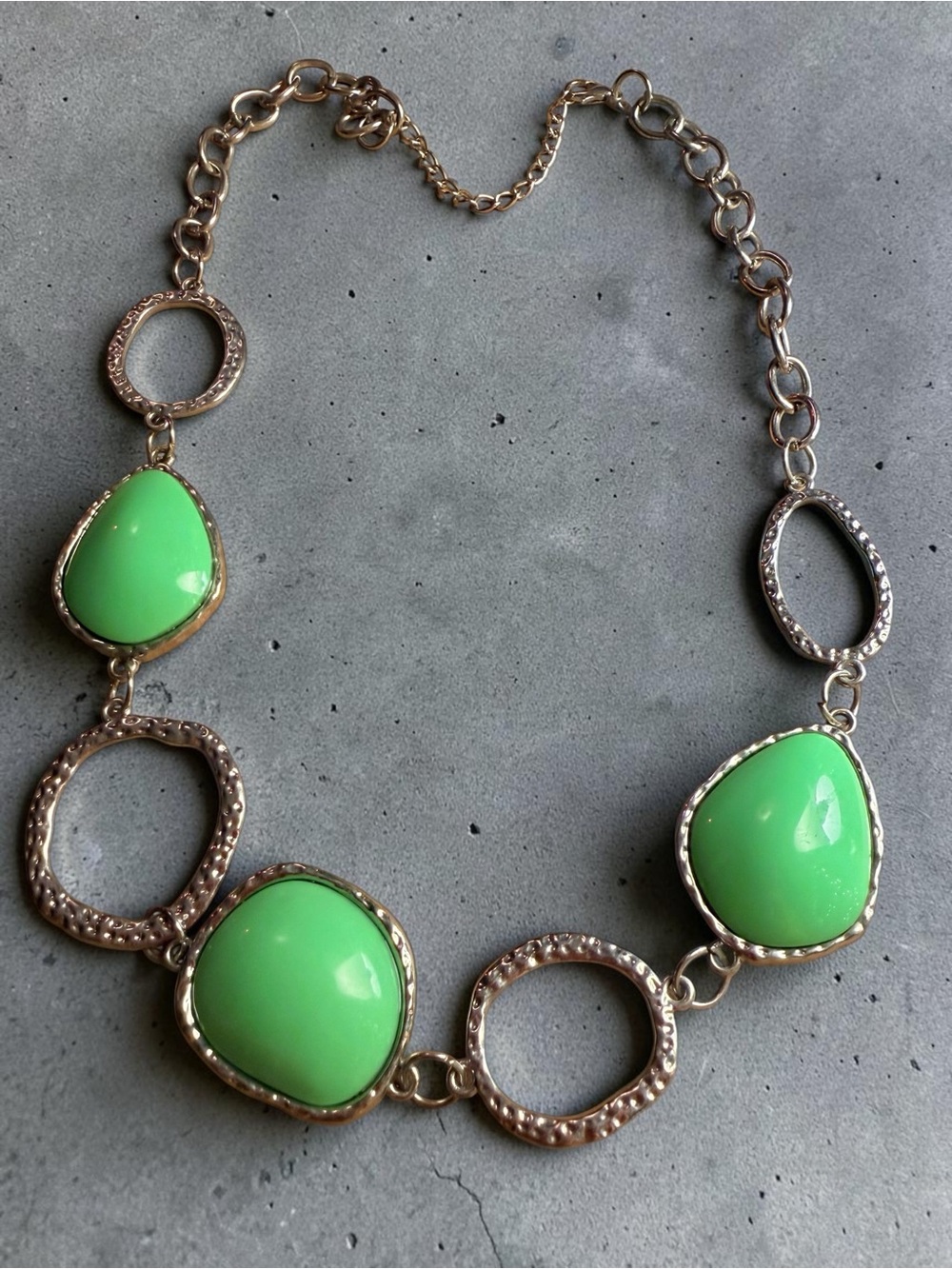 Gold-Tone Necklace with Bright Green Stone Accents - Women Jewelry